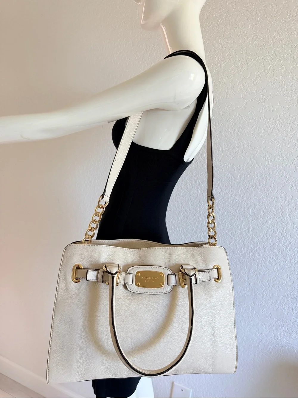 Michael Kors Cream Leather Satchel with Gold Hardware